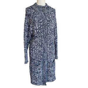 Woolovers Cashmere Wool Duster Button Cardigan Cable Knit Chunky Long Granny-L